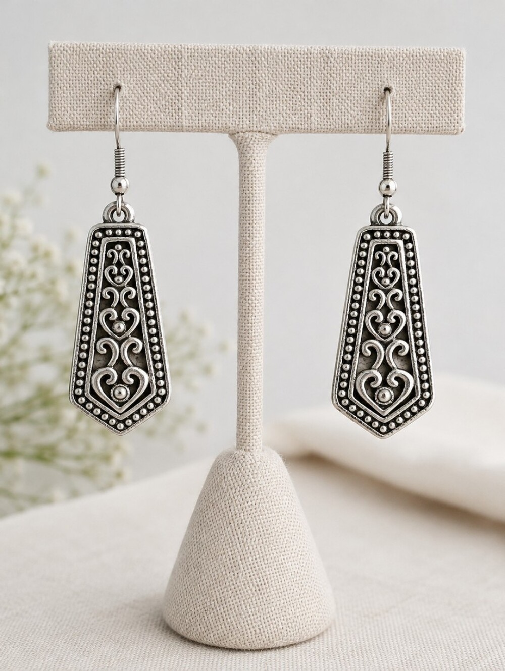 Whimsigoth Eclectic Nordic Style Silver Toned Filigree Drop Earrings